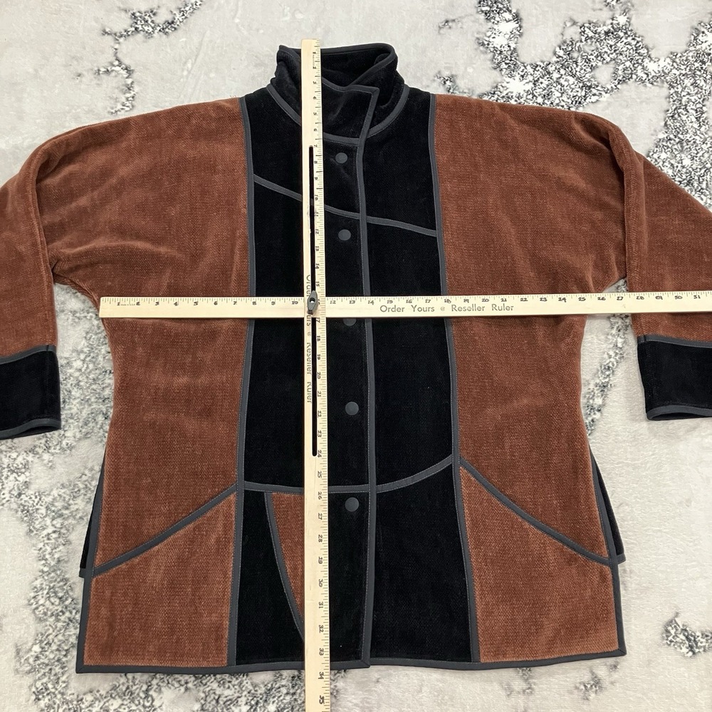 Vintage Annikki Karvinen Finland Brown Black Cotton Snap Jacket Womens S - Picture 3 of 12